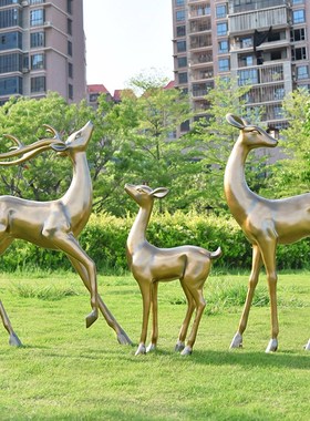 户外大型仿铜鹿摆件玻璃s钢动物雕塑公园林景观草坪仿真白麋鹿装