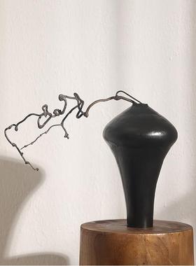 形上侘寂风实木底座圆形中古风雕塑台日式家居香樟木墩子落地摆件