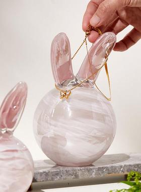 粉色琉璃水晶玻璃工艺品小兔子摆件网红女孩房间桌面装饰品 礼物