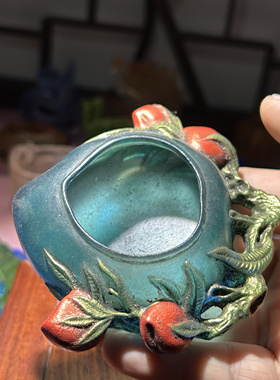 紫绿蓝古法琉璃脱蜡烧制雕刻龙香炉双耳纹路摆件工艺品镇仿古复古