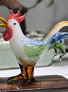 琉璃手作花尾大公鸡桌面摆件寓意吉祥礼物办公桌茶台装饰品摆设
