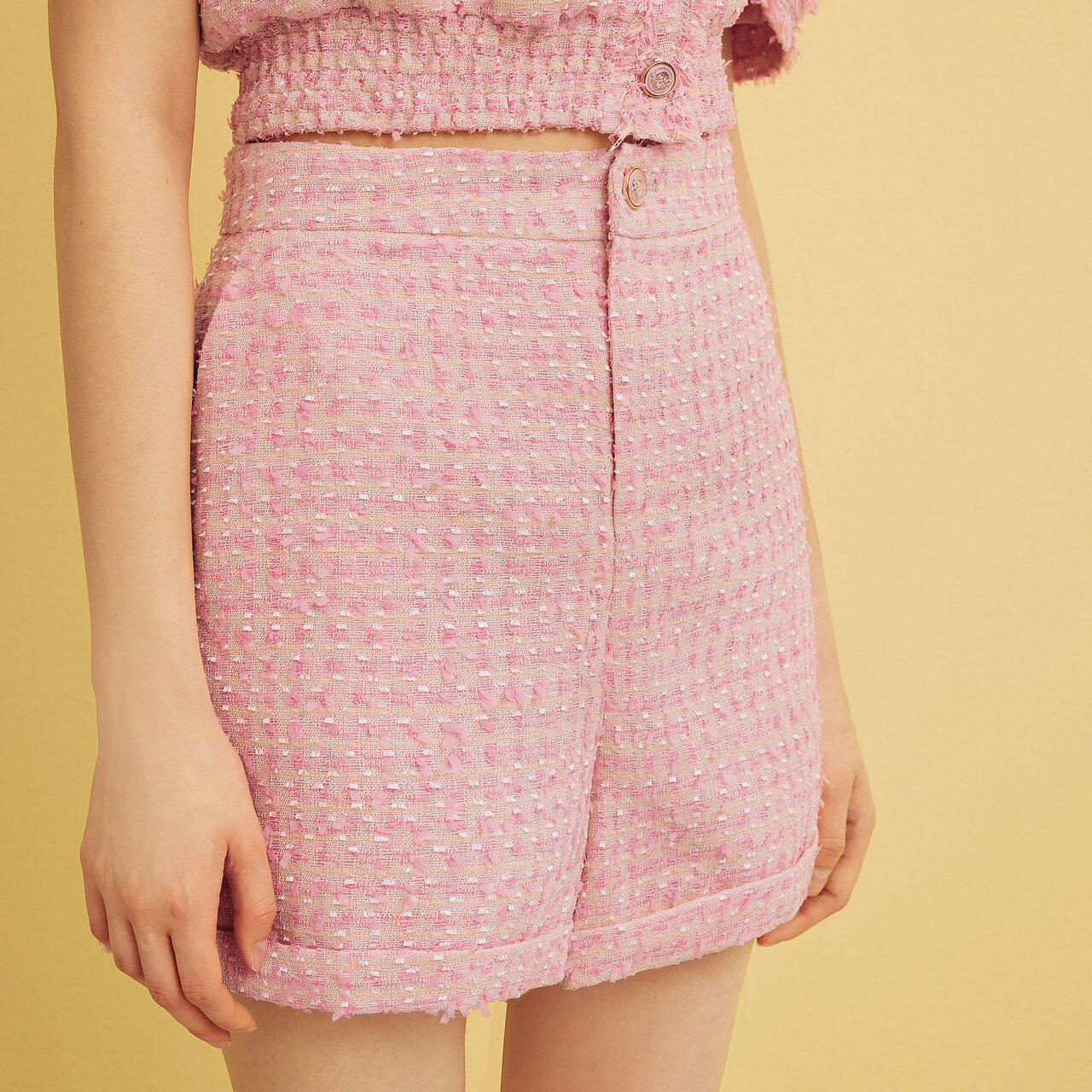 MOISSAC摩萨克夏法式小香风甜美粉千金风粗花呢H型短裤女,淘宝优惠券,粉丝福利购,淘宝优惠卷