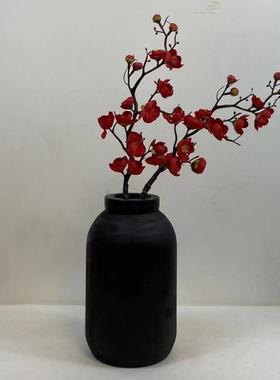 新中式侘寂风禅意实木制花器摆件样板间酒店民宿客厅茶室花瓶装饰