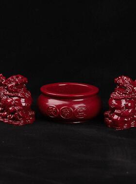 朱砂聚宝盆招财纳福公母一对貔貅家用工艺礼品摆饰百财纳福客厅桌