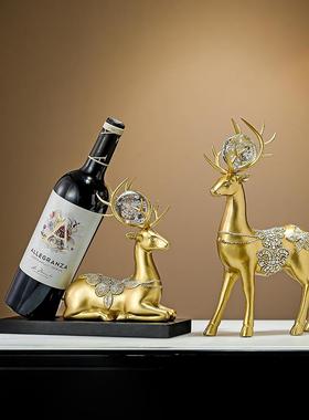 现代轻奢招财水晶鹿红酒架摆件客厅酒柜电视柜高级酒托家居装饰品
