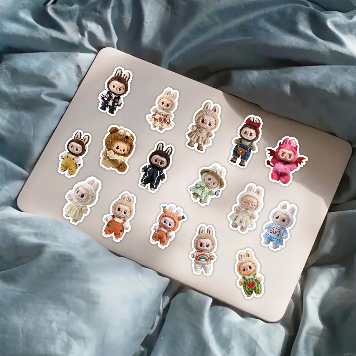 6张半切款公仔拉布布玩偶贴纸卡通创意多巴胺色系娃三岁拉布布贴画装饰平板头盔衣柜充电宝DIY水杯行李箱手机,淘宝优惠券,粉丝福利购,淘宝优惠卷