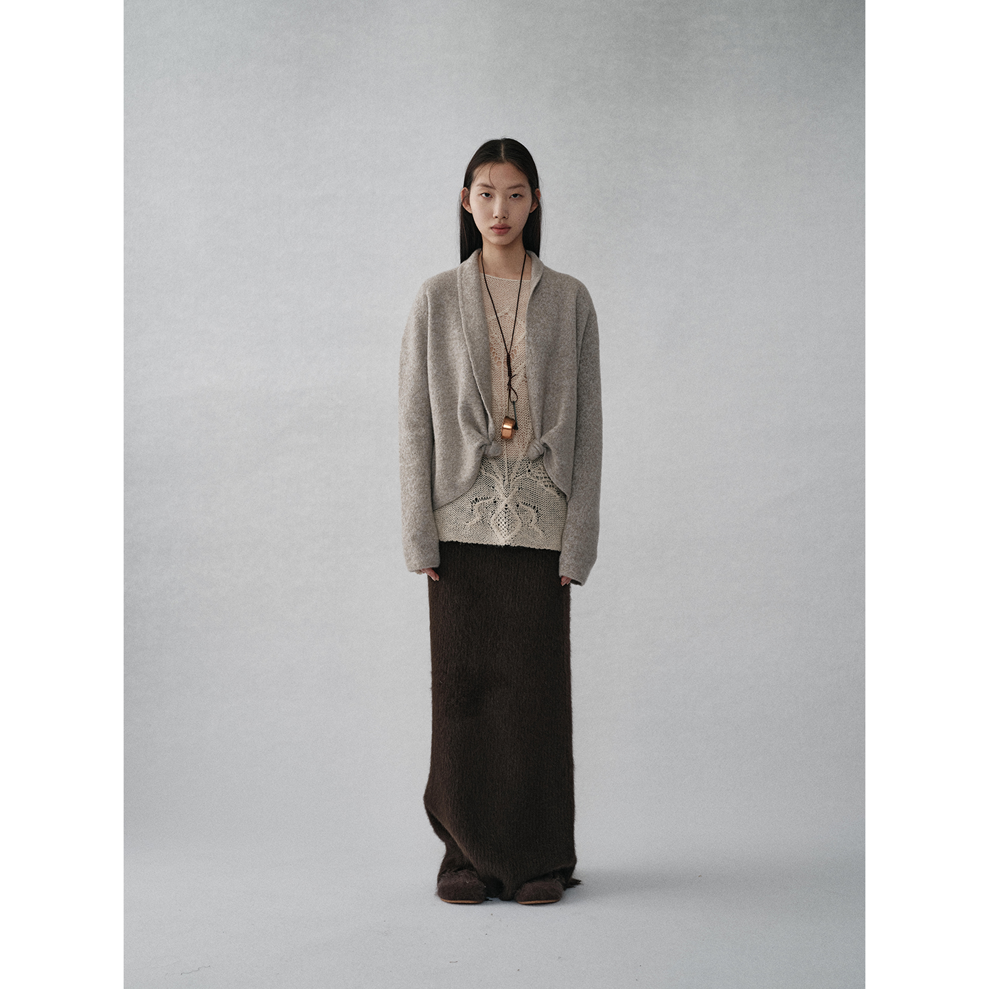 SWAYING/KINT 设计师品牌 25秋冬新品翻领扭结羊绒混纺开衫SOLSOL - 图0