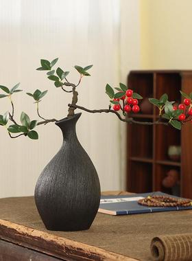 新中式禅意陶瓷拉丝花瓶花艺仿真枯枝摆件客厅软装插花餐桌装饰