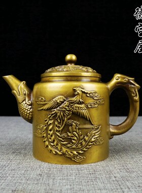 纯铜双人小茶壶h功夫茶道铜壶多功能黄铜小酒壶滴水壶铜器镇纸摆