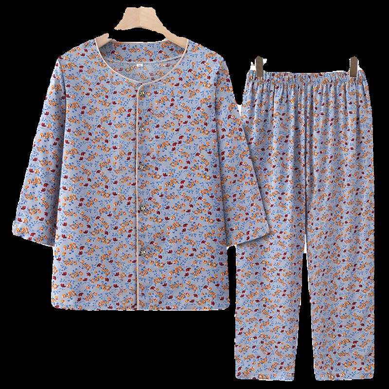 中老年人夏装套装女奶奶开衫睡衣中袖70岁老太太妈妈纯棉绸居家服 - 图2