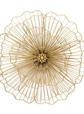 新中式立体铁艺金属花朵金色壁饰酒店大堂装饰沙发背景墙装饰挂件