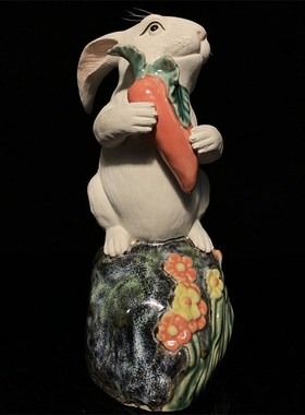 石湾公仔陶瓷兔子摆件家居装饰客厅新中式小白兔摆设兔年春节送礼