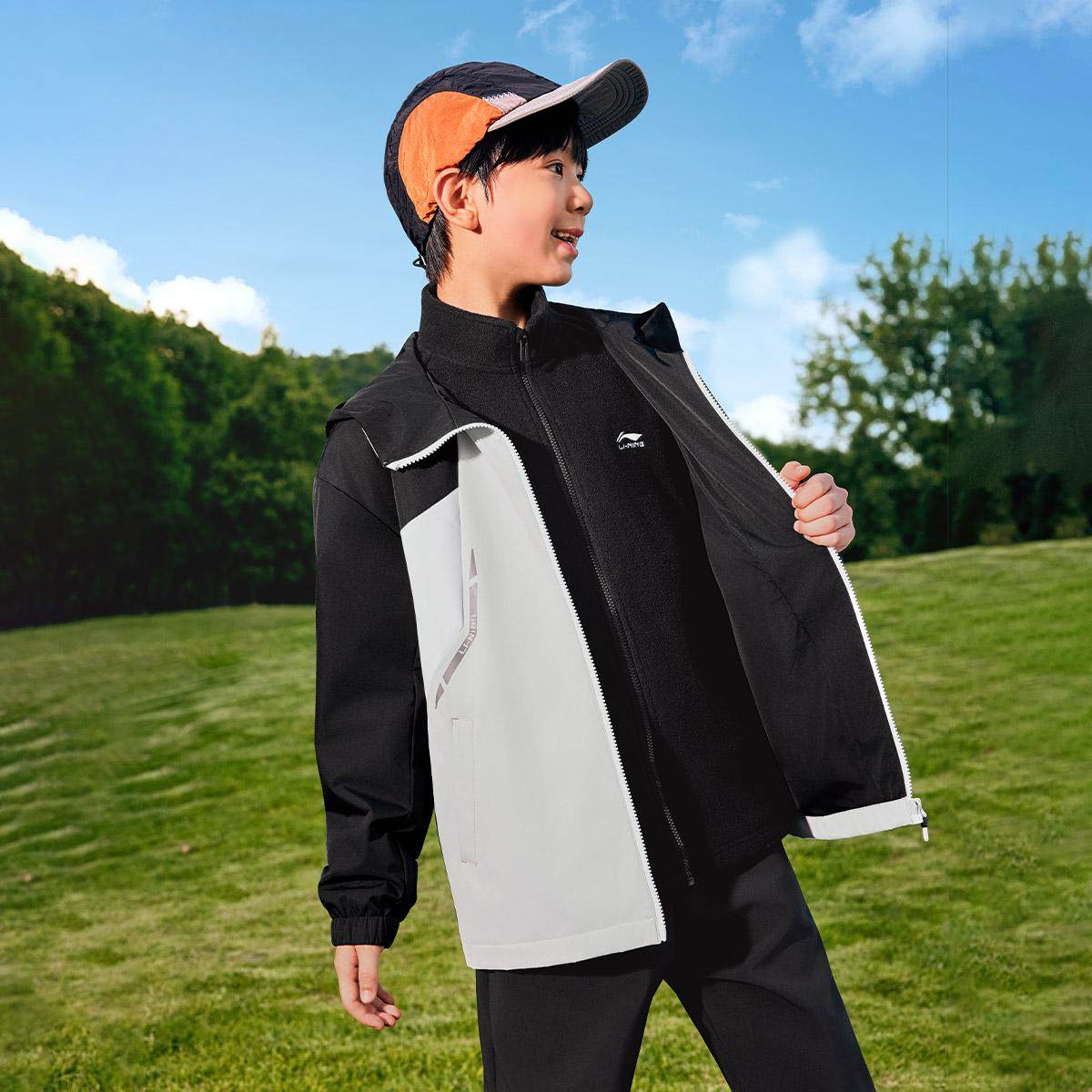 李宁正品2025新款男大童防风加绒保暖梭织连帽夹克外套YWBV095,淘宝优惠券,粉丝福利购,淘宝优惠卷