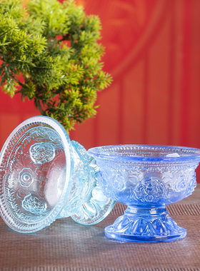 古法琉璃八吉祥圣水杯家用客厅佛前贡供杯观音净水T杯家居摆件包