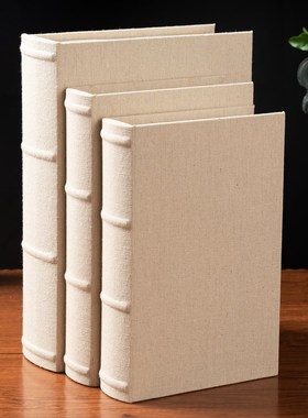 中式假书仿真书道具装饰书本模型摆件麻布面米白色灰白.绿咖啡蓝