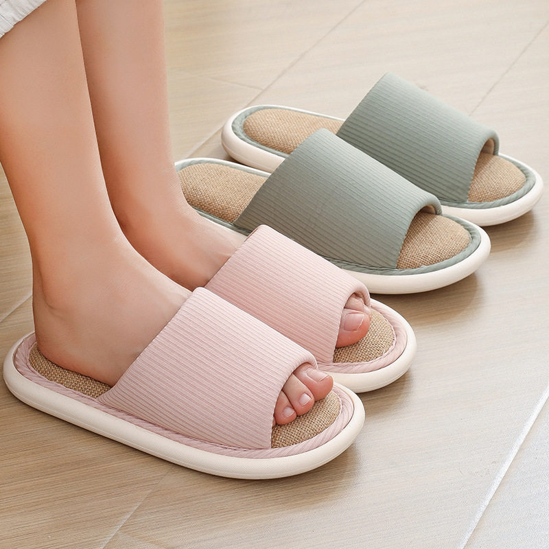 Japanese-style Liangpin official website hemp slippers women's indoor silent cotton and linen confinement shoes fabric wood floor bedroom living room home