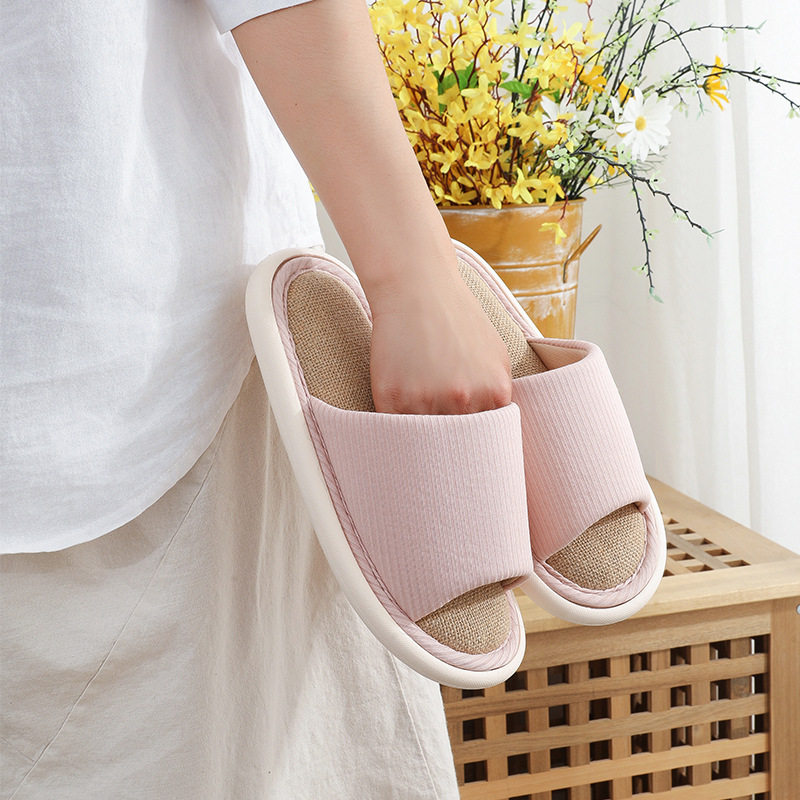 Japanese-style Liangpin official website hemp slippers women's indoor silent cotton and linen confinement shoes fabric wood floor bedroom living room home