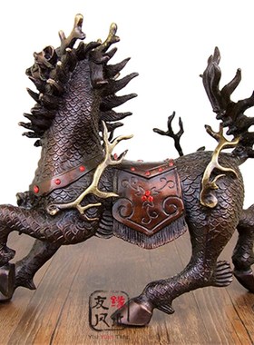 铜麒麟摆件一对大号纯铜火麒麟招财鎮宅麒麟家居饰品玄关工艺摆设