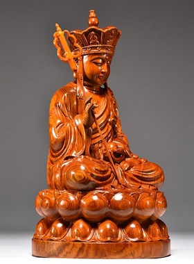 现货速发花梨木雕地藏王佛像菩萨摆件实木质雕佛像家居客厅玄关红