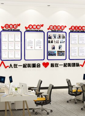 企业文化墙贴布置公告栏展示x板磁吸白板业绩榜公司办公室墙面装