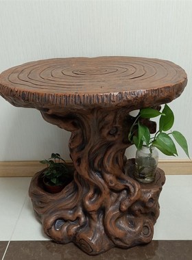 假山流水喷泉风水轮摆件仿木根雕树脂工艺品底座X盆景盆栽花架