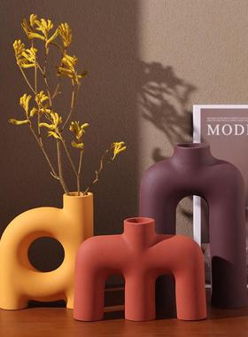 贝汉美创意现代简约花瓶摆件客厅餐桌陶瓷花器插花干 干燥花电视