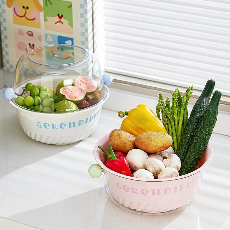 多巴胺沥水篮家用可爱水果篮子清洗滤水二合一加厚果盘双层洗菜篮,淘宝优惠券,粉丝福利购,淘宝优惠卷