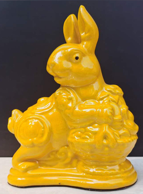 黄色陶瓷十二生肖摆件瓷器鼠牛虎兔龙蛇马羊猴鸡狗猪摆件生日礼物