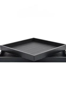 现代简约黑色皮革托 托盘样板间客厅茶几收纳盘几何置物盘装饰品