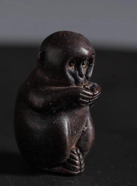 四喜器物可爱小猴子线香插纯铜客厅摆件茶宠蓝色礼盒