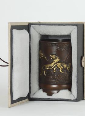 纯黄铜五虎山笔筒摆件办公室装饰品乔迁礼品家居书房装饰品摆件