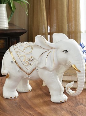 陶瓷大象招财客厅摆件高端大气上档次I办公桌装饰酒柜电视柜玄关