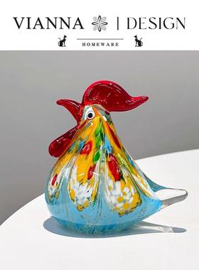 VIANNA丨咕咕鸡·HDLK创意彩色公鸡摆件寓意吉祥玻璃桌面玄关装饰