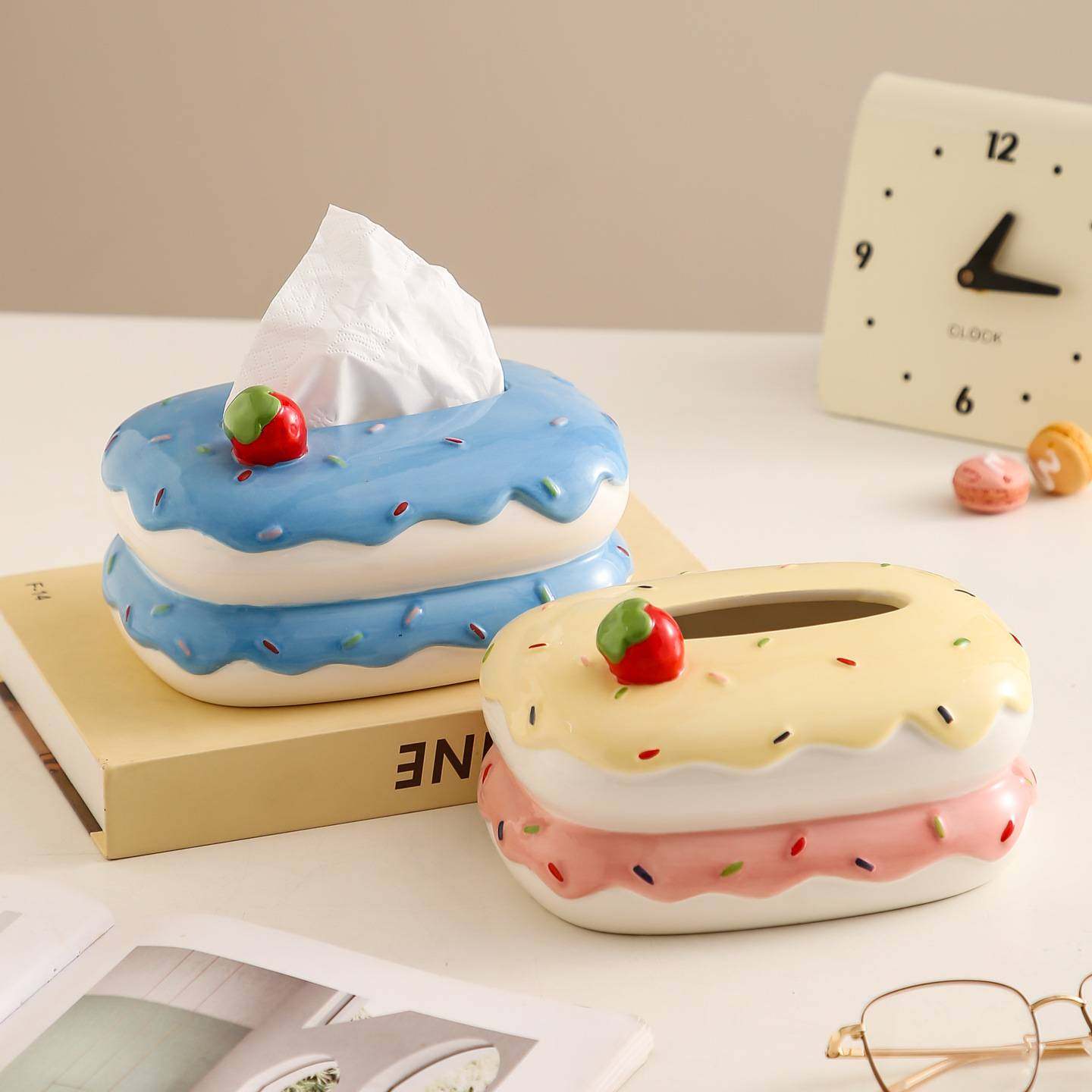奶油风蛋糕陶瓷纸巾盒创意卡通客厅桌面可爱趣味餐巾纸收纳抽纸盒,淘宝优惠券,粉丝福利购,淘宝优惠卷