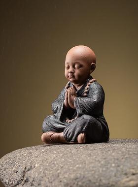 精品紫砂四不小和尚摆件创意陶瓷博古架办公摆设禅意茶桌装饰礼品