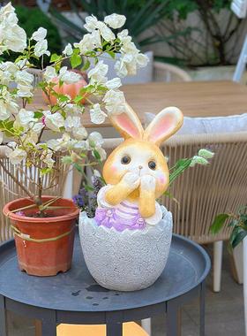户外花园庭院一楼小院装饰品卡通兔子花盆幼儿园布置仿真动物摆件