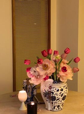 周冬雨同款中西合壁花瓶高级感骨瓷花器入户玄关摆件客厅摆设礼物