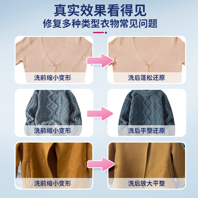 羊毛衫缩水还原恢复剂毛衣大衣羊绒毛呢修复剂柔顺软化放大蓬松液