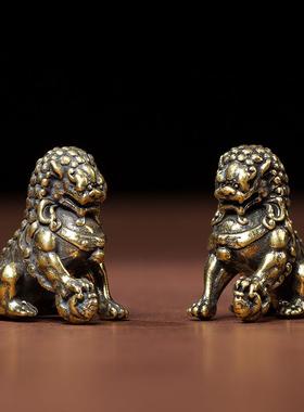 跨境热卖实心黄铜狮子摆件创意桌面办公室小礼品景区摆摊小件