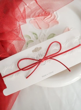 Merry Christmas饰品蕾丝酒红蝴蝶结颈带Choker锁骨链圣诞项链女