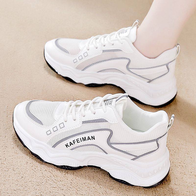 真皮网面透气老爹鞋女2024夏季爆款ins潮厚底舒适运动旅游跑步鞋,淘宝优惠券,粉丝福利购,淘宝优惠卷