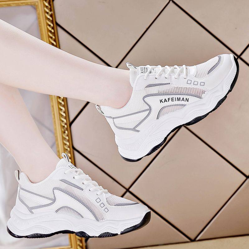 真皮网面透气老爹鞋女2024夏季爆款ins潮厚底舒适运动旅游跑步鞋,淘宝优惠券,粉丝福利购,淘宝优惠卷
