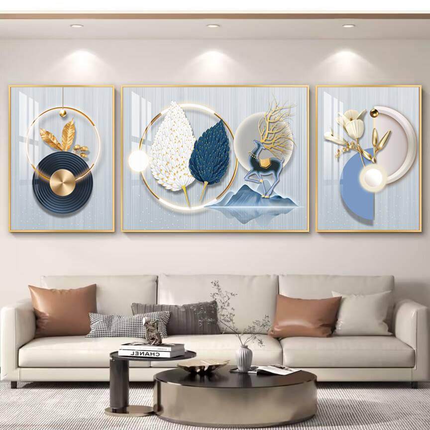 客厅三联画轻奢羽毛好寓意挂画简约大气壁画客厅沙发背景墙装饰画,淘宝优惠券,粉丝福利购,淘宝优惠卷