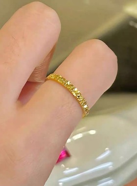 金店同款沙金碎冰冰高档拉丝素圈戒指仿黄金男女情侣对戒礼盒装