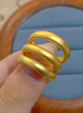 高端沙金礼盒装正品泥鳅背戒指女实心情侣款对戒送女友结婚戒指