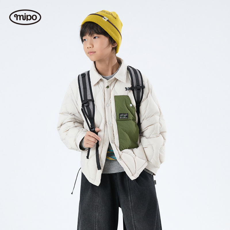 【商场同款】mipo冬季儿童羽绒衬衫户外三防撞色轻量90绒羽绒衬衫 - 图2