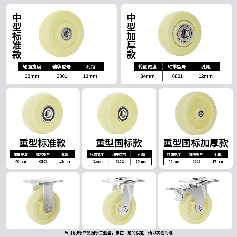 6寸重型尼龙单轮4寸8寸手推车轮子平板车轱辘载重万向轮脚轮轱辘 - 图1