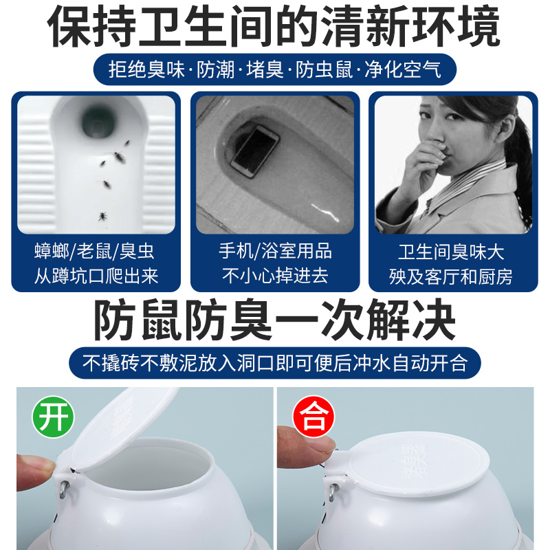 卫生间蹲便器防臭堵臭器堵厕所洞反味神器大便器堵孔塞除臭便池盖-图1