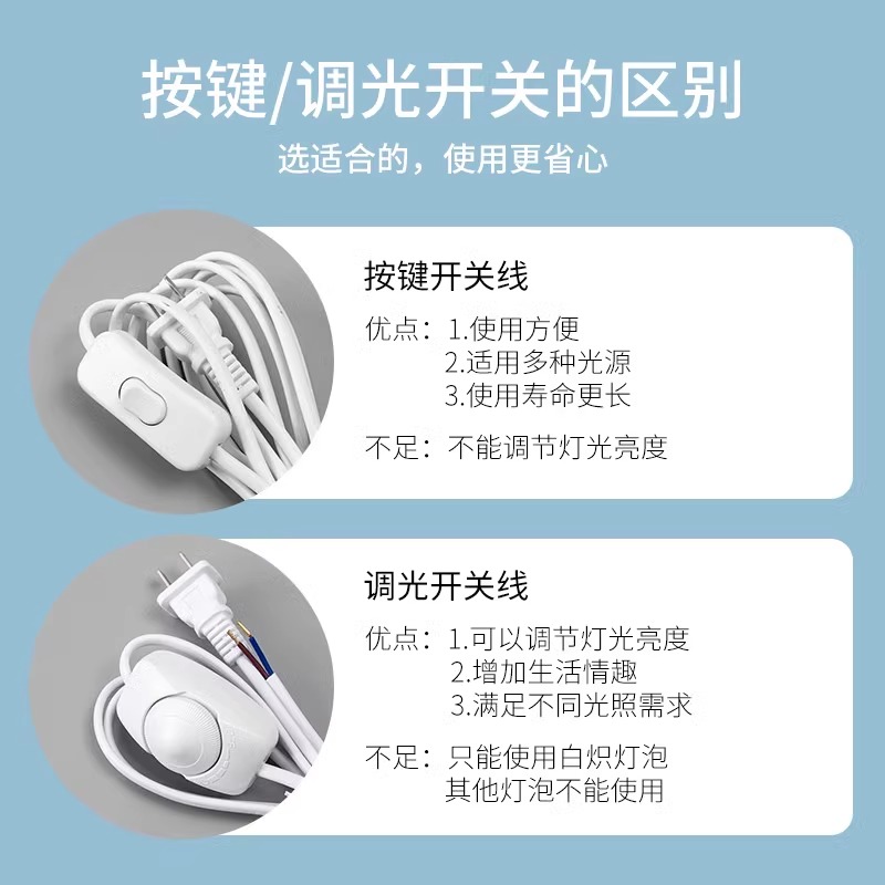 台灯开关电源带线控台灯按键开关调光器床头插头台灯电线灯具配件 - 图2