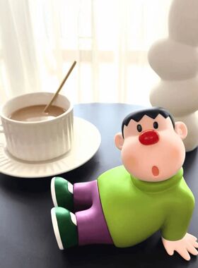 歪头胖虎手机支架桌面治愈摆件